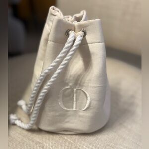 Elegant Christian Dior Beauty Cream Drawstring Bag